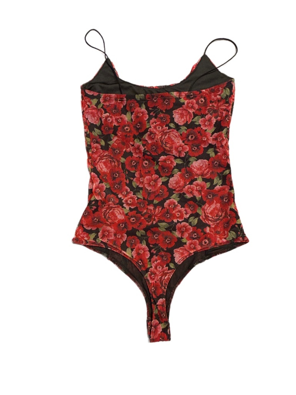 Dynamite Red & Black Floral Bodysuit Camisole with Ruched Bodice Size Medium - Picture 3 of 6